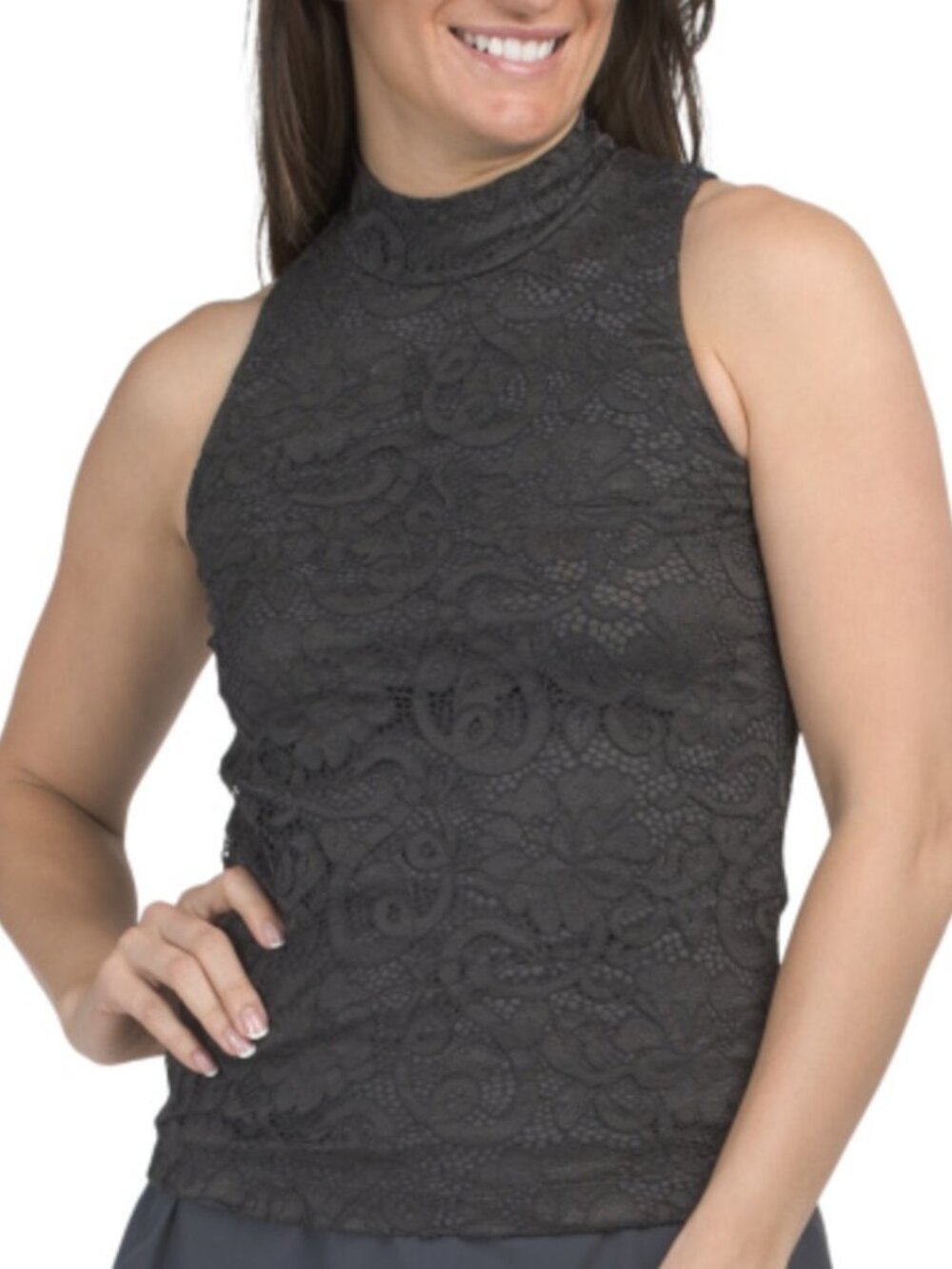 GREYSON Lennox Lace Mock Neck Top Anthracite NWT Golf Size S